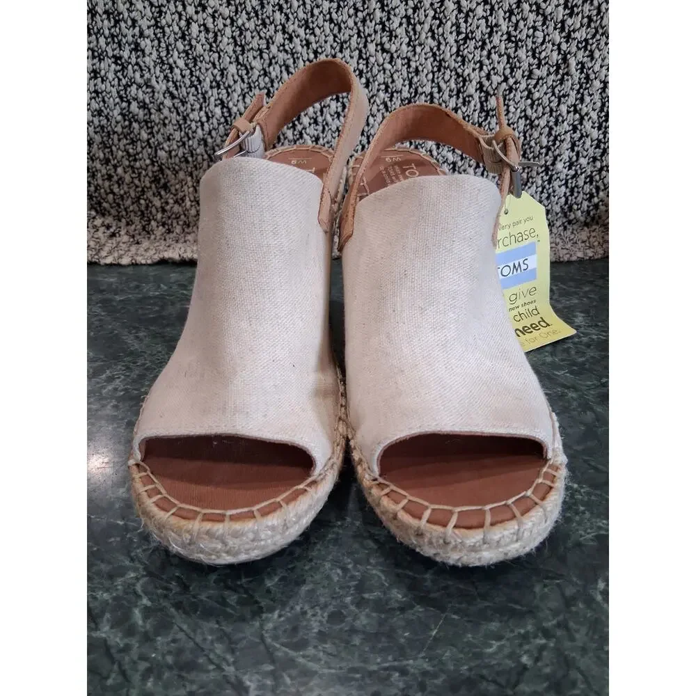 Women's Toms Monica Slingback Wedge SZ 9 Natural Hemp Leather Espadrille Boho